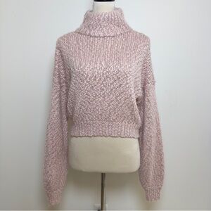 Hollister Women’s Chunky Knit Cropped Sweater Pink XS Metallic Turtleneck